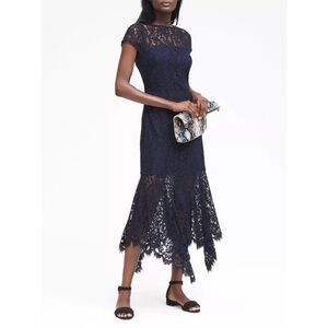 Banana Republic - Petite Lace Trumpet Midi Dress - Navy